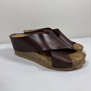 Yokono Womens 7.5 Canela Vaquetilla Brown Cross Strap Leather Wedge Sandals Y2K